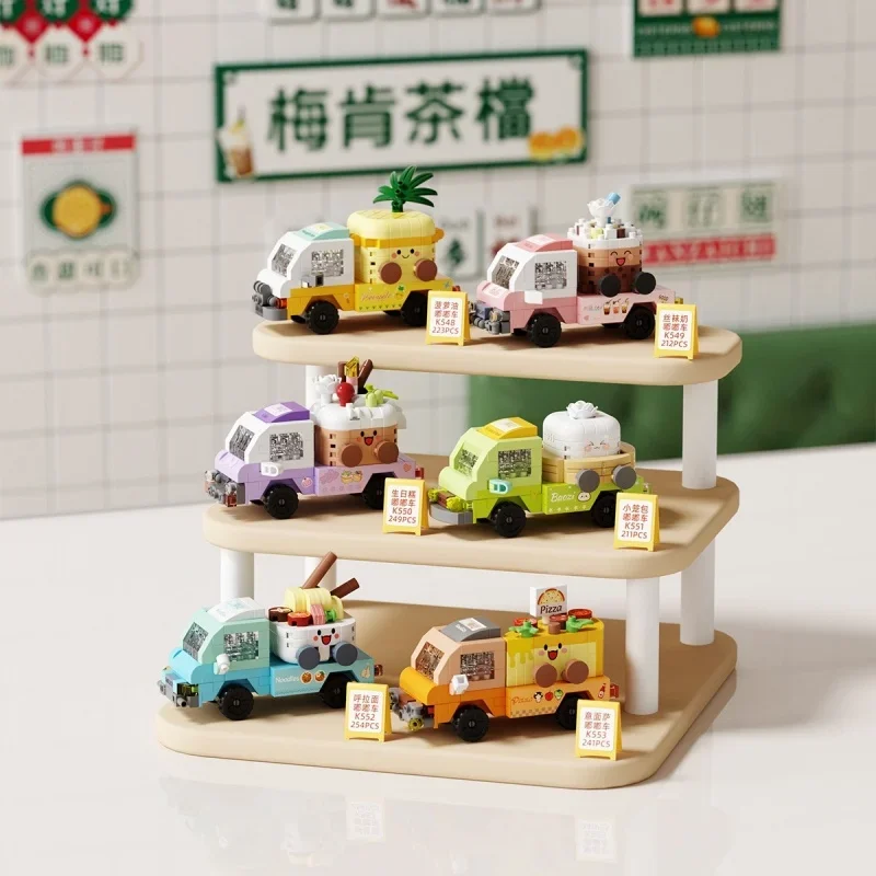 Cute Cartoon Building Blocks Hong Kong Style Diner & Food Cart Model Micro Particle Assembly Educational Toy Kids Birthday Gift