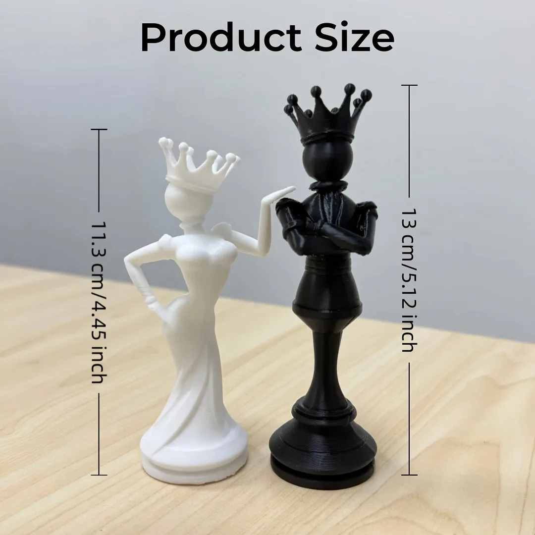 2pcs 3D Printed Chess Couple Statues Creative Decoration Desktop Ornaments Sculpture Queen King Statue Gift For Couples
