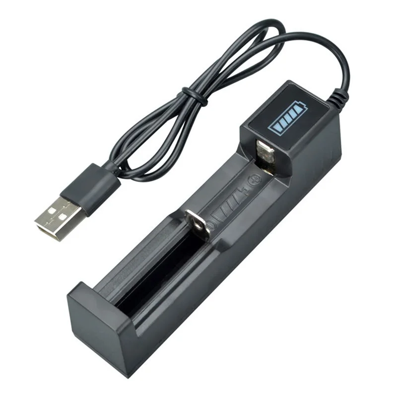 Pengisi daya baterai USB 1 Slot Universal, pengisi daya baterai Lithium isi ulang cepat untuk 18650 26650 14500 16340