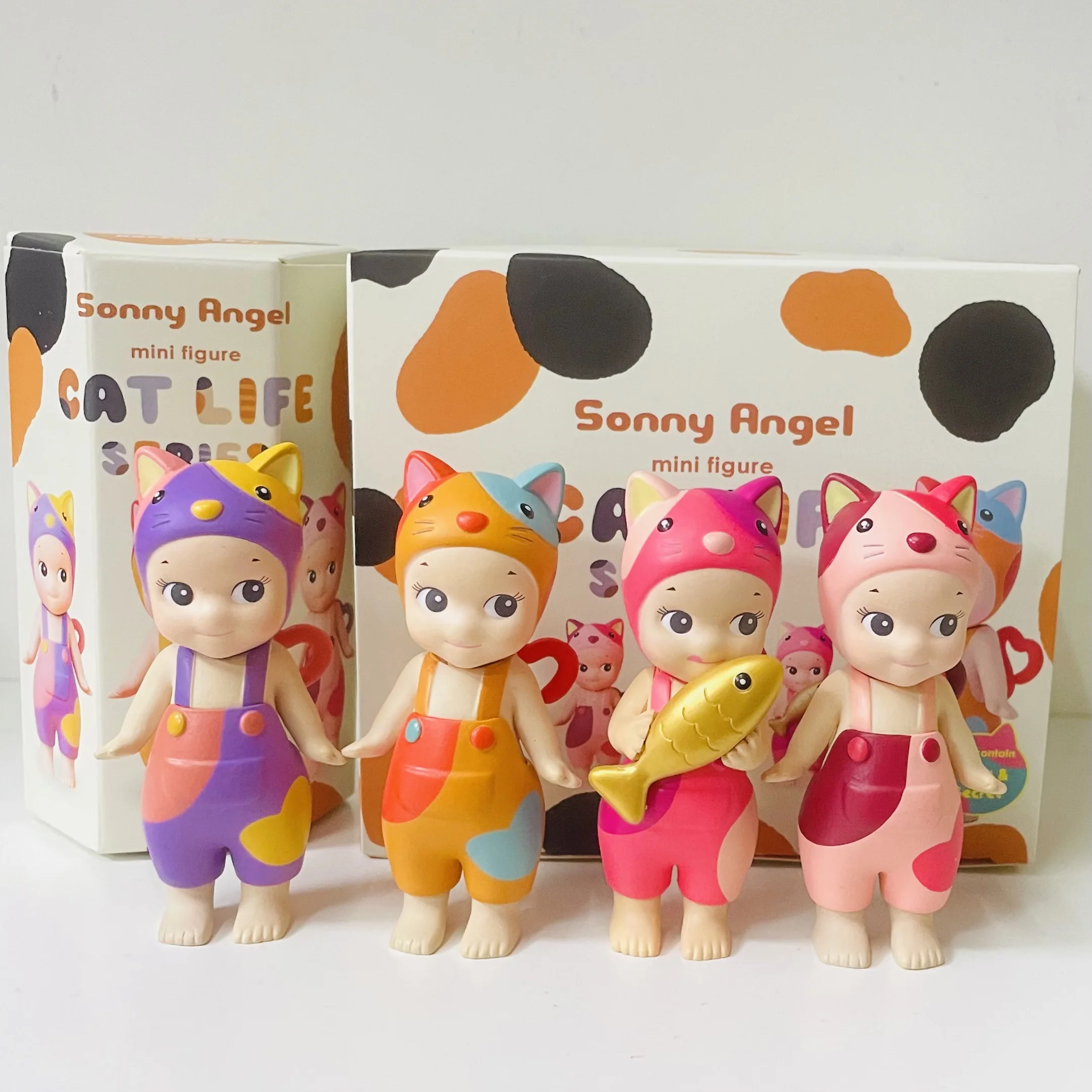 4pcs/box cat life Series Sonny Angel Anime Figures toy Ornaments Dolls Fans Children Christmas Gifts