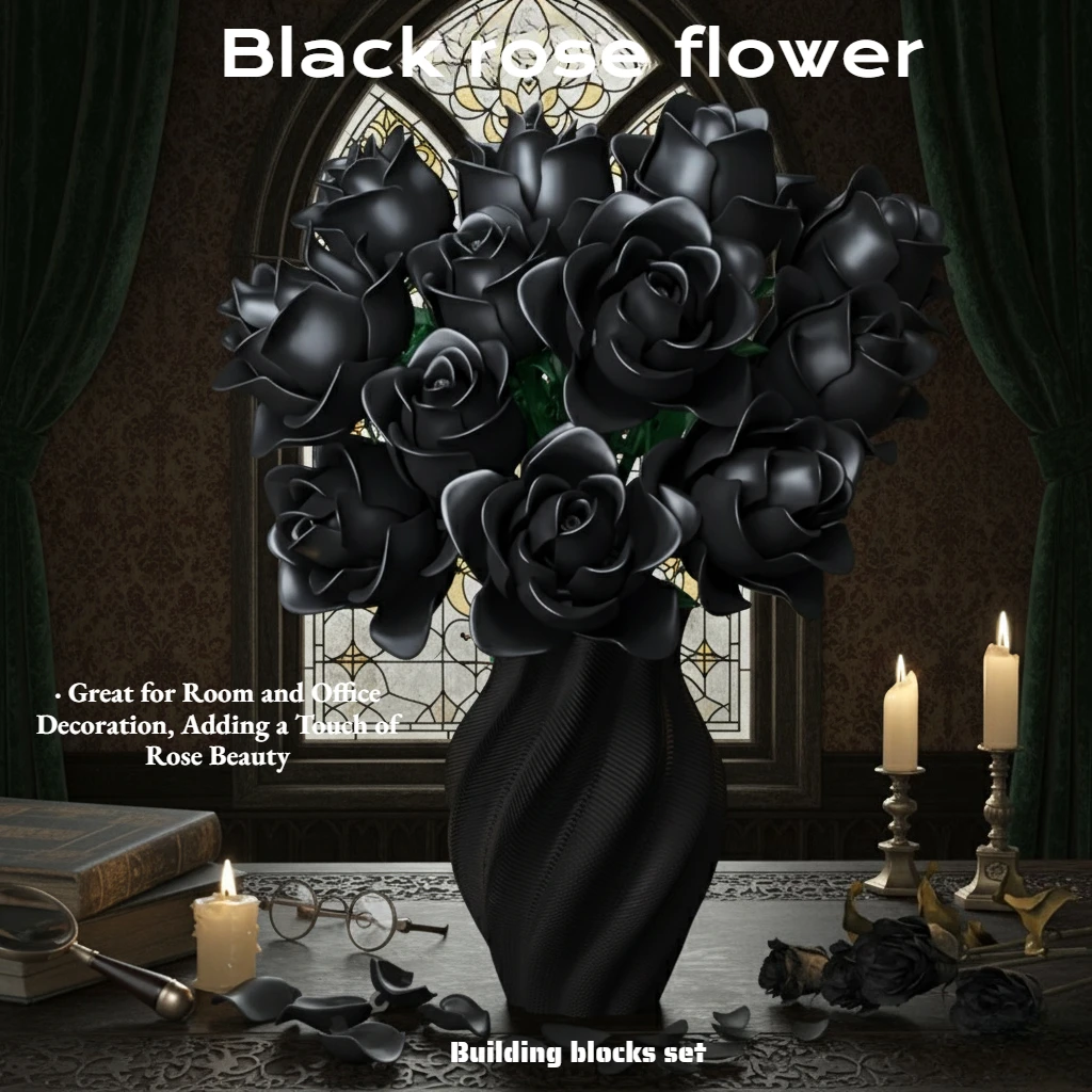 

585PCS Romantic Black Rose Gothic-Style Building Block Sets Home Decoration Bricks Perfect for Birthday/Party/Easter/Christmas