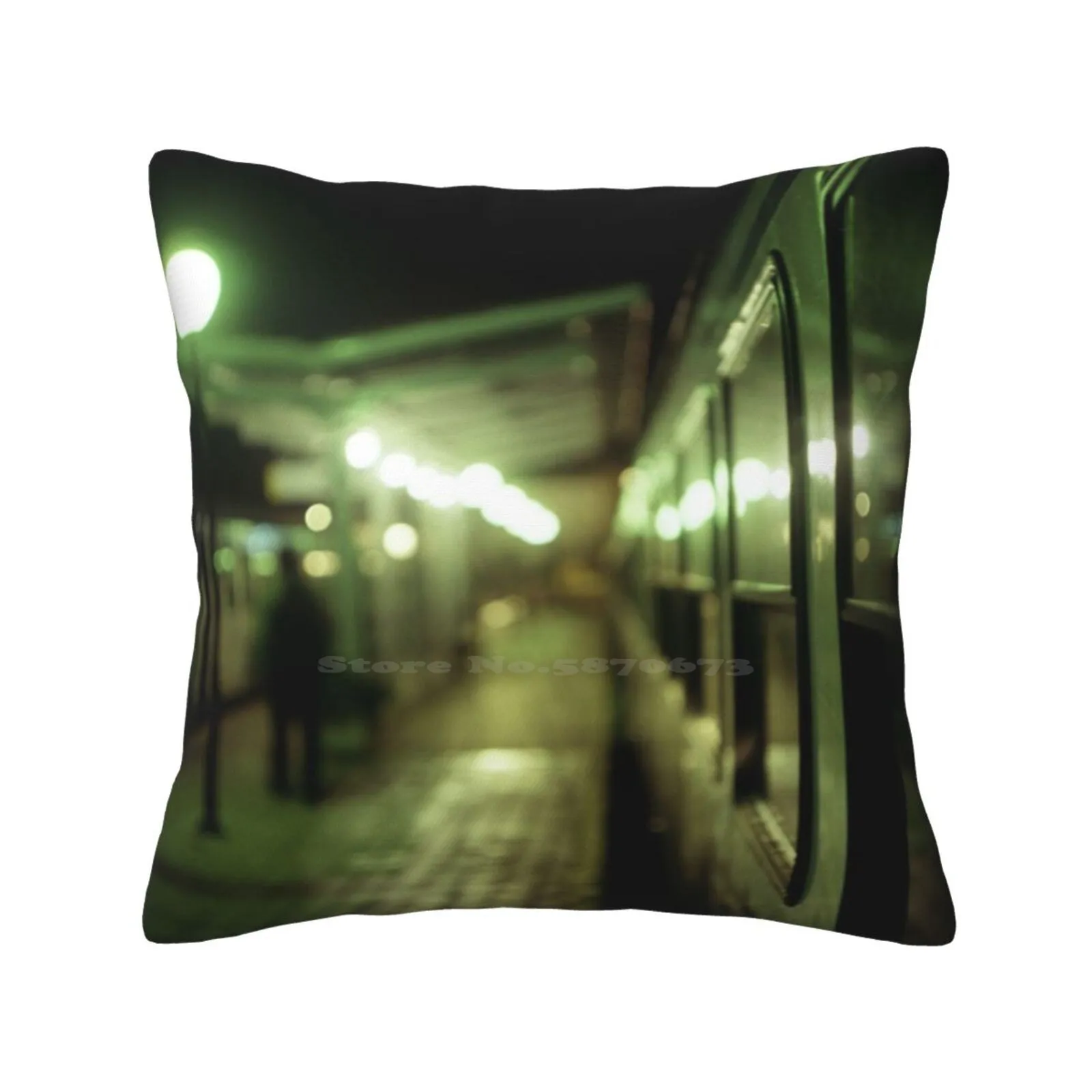 Old Train At Night In Empty Station Green Square Hasselblad Medium Format Film Analog Photograph Bedroom Office Hug Pillowcase