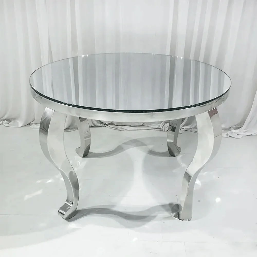 New Manufacturing Modern Mirror Glass Gold Stainless Steel Wedding Event Dining Table