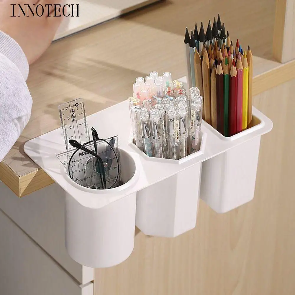 

Wall Hanging Deskside Pen Holder Three Compartment Organizer Space-saving Pencil Holder Desk Pen Box Office Table Container