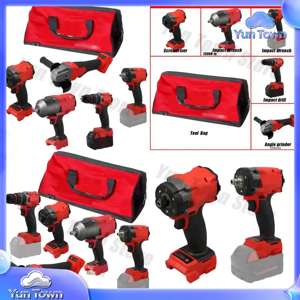 5 in 1 Power Tool Set for Impact Wrench Angle Grinder Red Grinder Driver Bags Durable Home Use Power Tool Combo Kit for DIY
