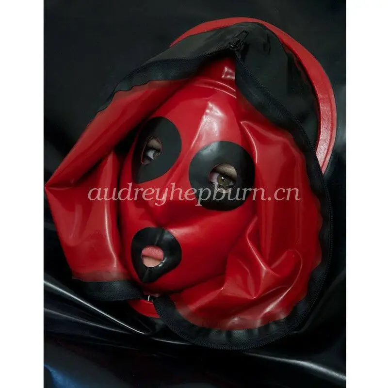 

Fetish Latex Rubber Gummi Maske Fancy Dress Mysterious Double Zipper Head Size XXS-XXL