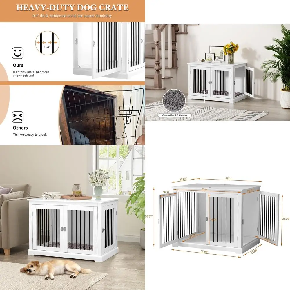 

Элегантный вольер для средних собак с подушкой, стильная клетка для мелких и средних собак, декоративный вольер с верхней полкой и защитой от разгрызания