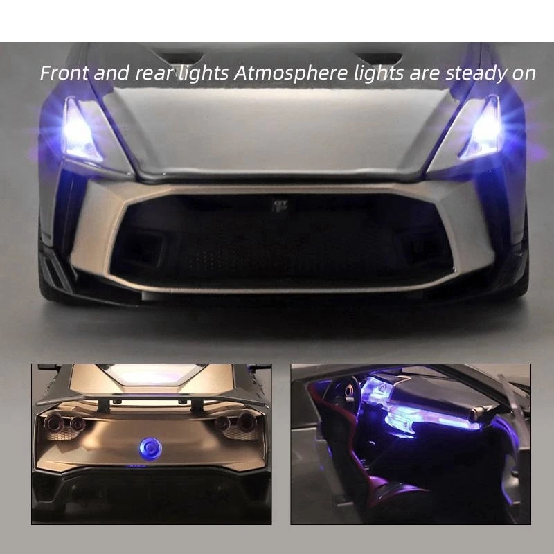 1/18 Nissan GTR 50 Toy Car Model Diecast Miniature Racing Model Doors Openable Sound & Light Collection Gift For Boy Children