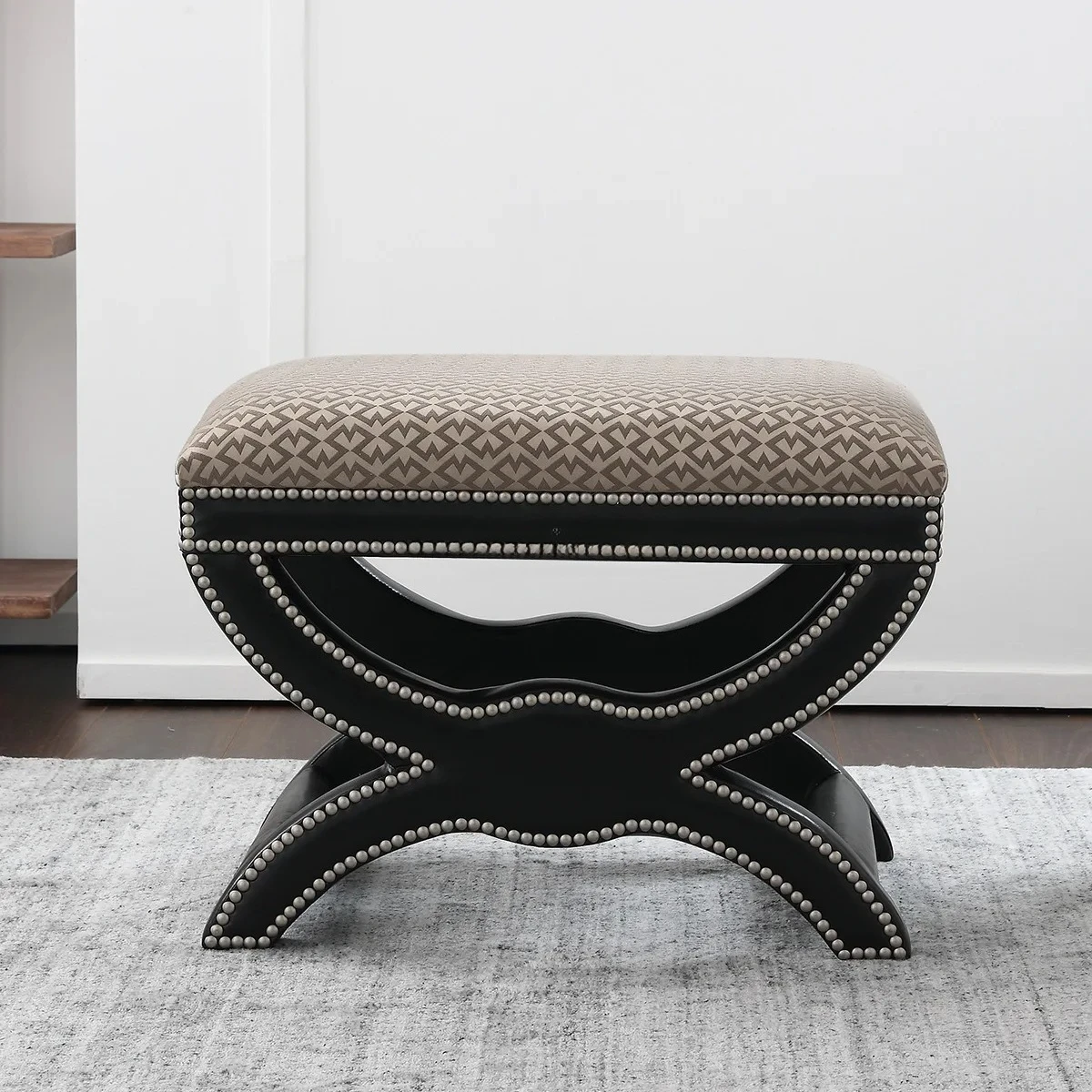 

Fabric leather bag solid wood bedroom bedside stool living room guest chair