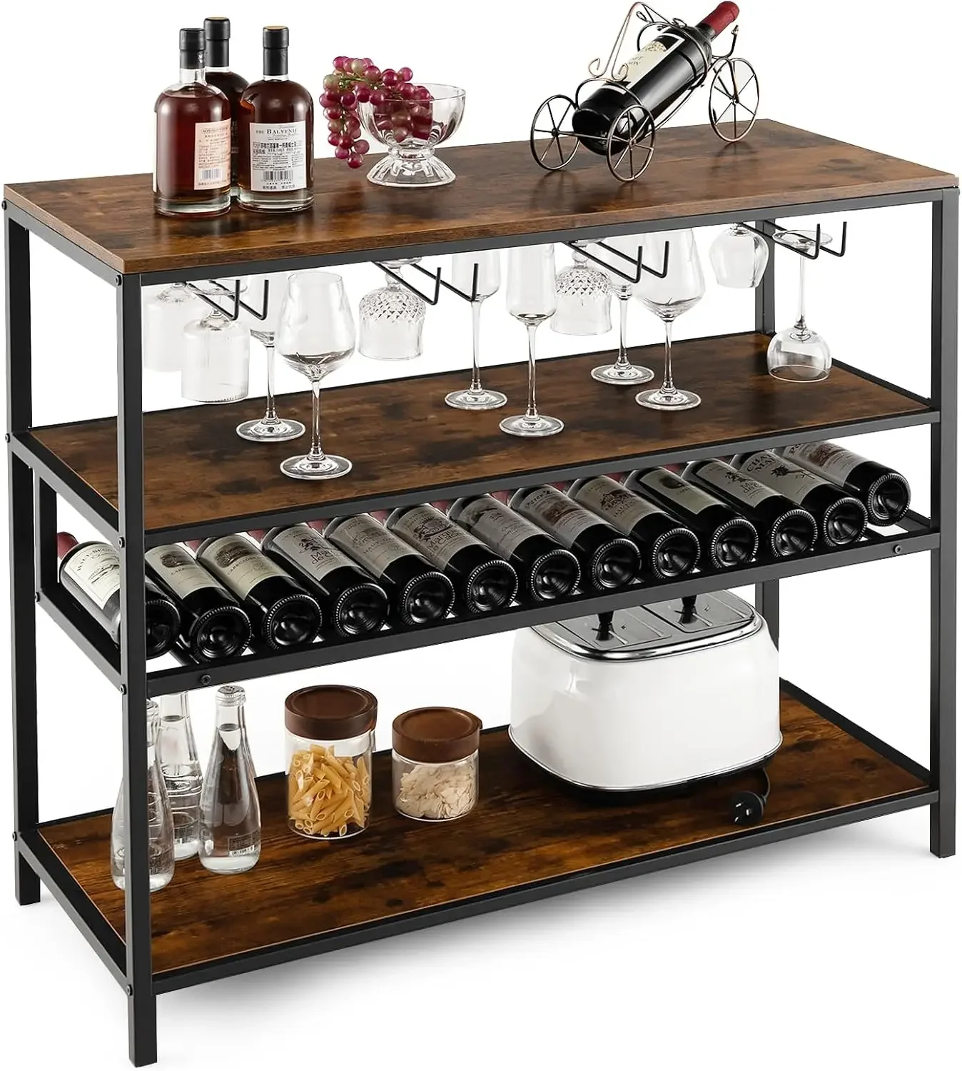 New Shop Rabatte – Weinregal, für 13 Weinflaschen, freistehender Blaschenregal mit 4-Rihen-Glashalter, Weinschrank für