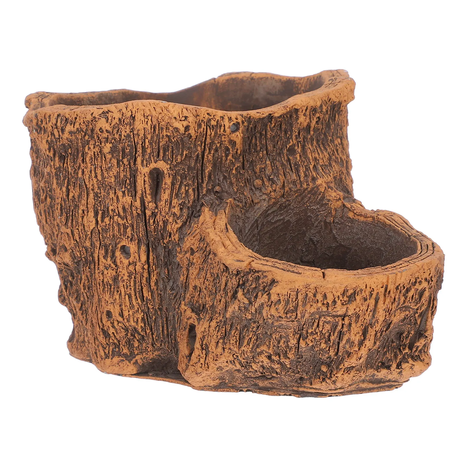 Artificial Driftwood Planter Vintage Concrete Cement Flower Pot Rustic Stump Cactus Container for Small Succulent Indoor Garden