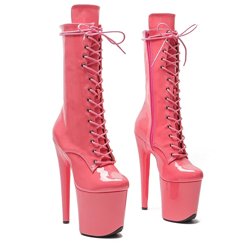 Leecabe Patent  Upper 20CM/8inches Pole dancing shoes High Heel platform Boots closed toe Pole Dance boots