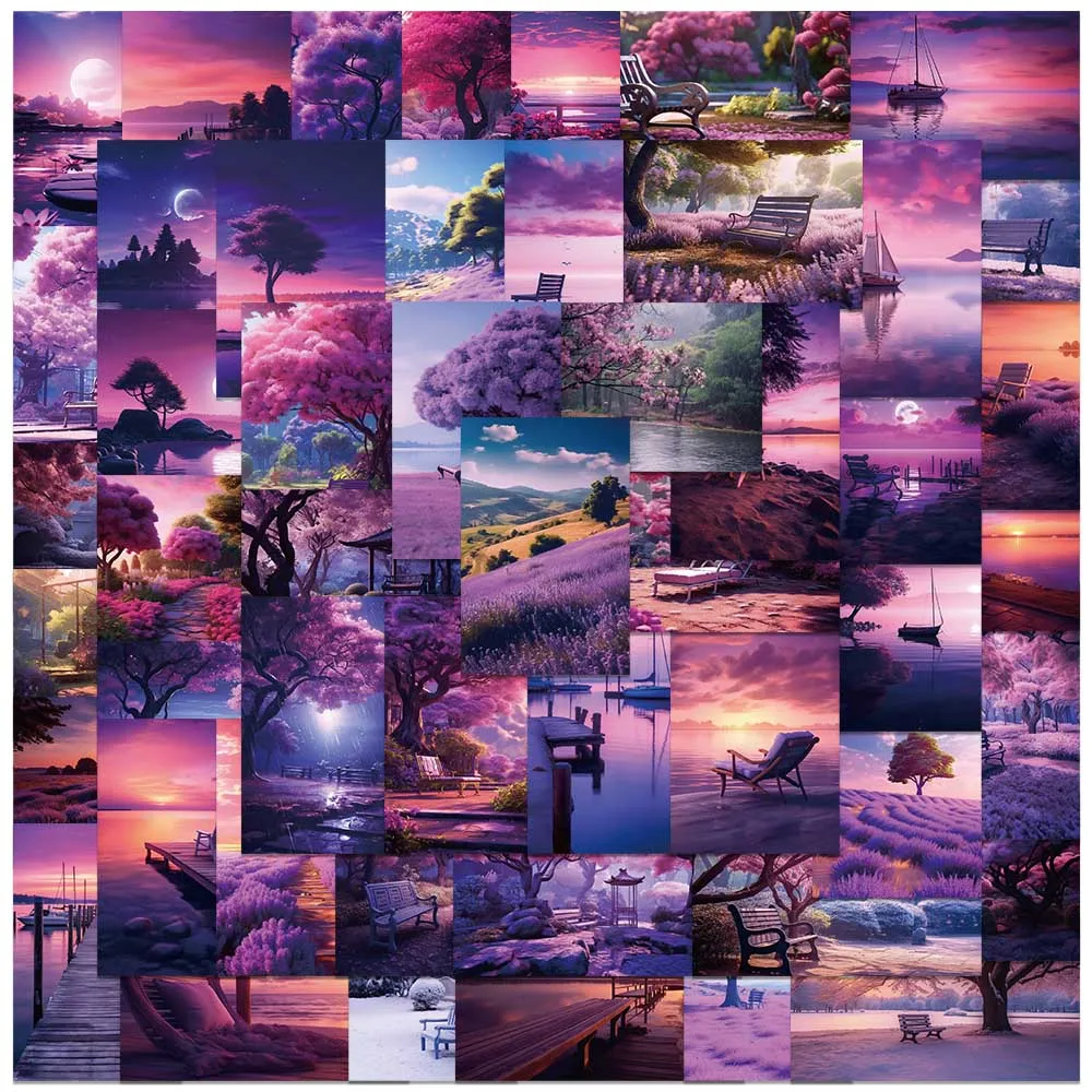 

50pcs Purple Landscape Aesthetic Art Stickers Vinyl Laptop Decals Luggage Water Bottle Diary Phone Waterproof Graffiti