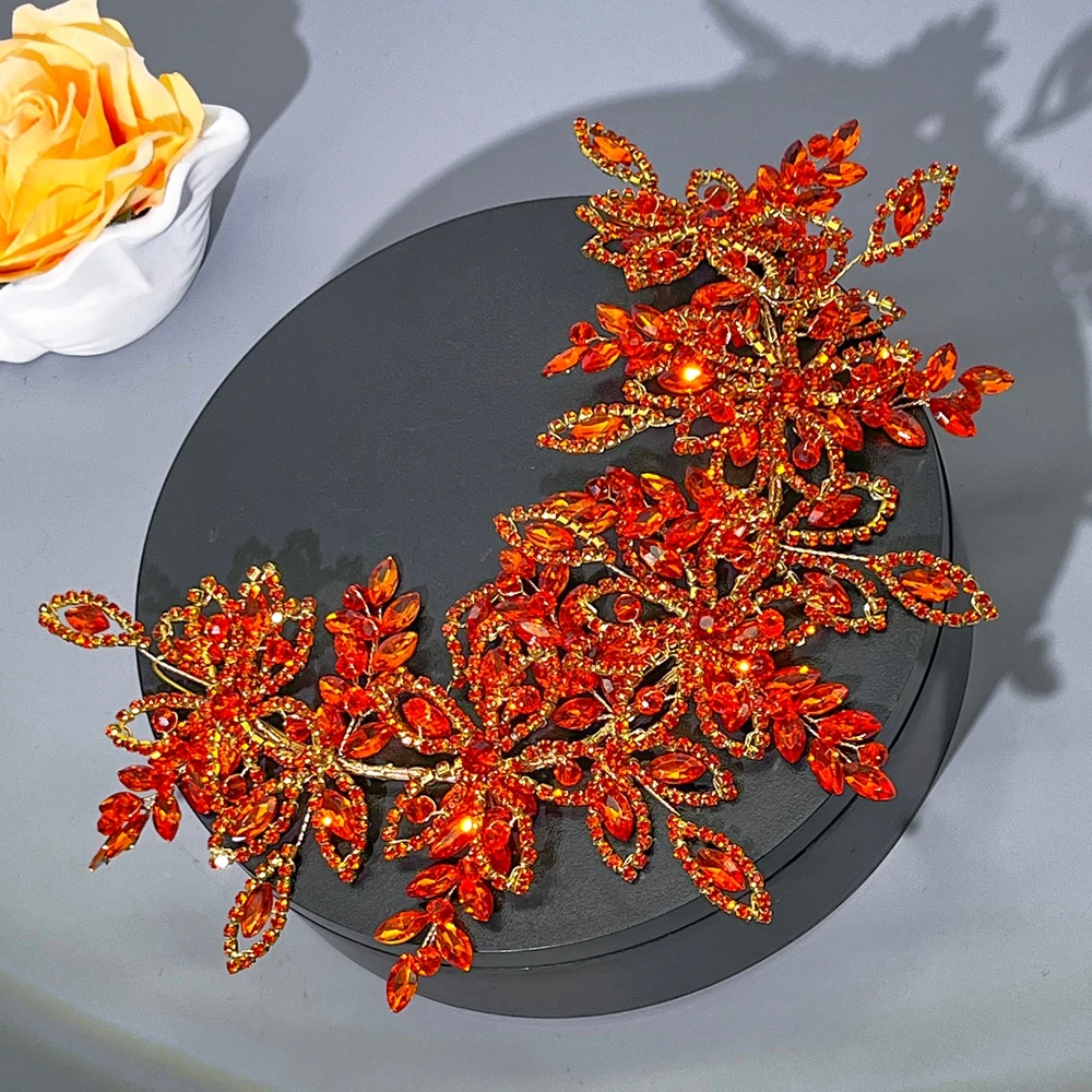 DZ087 البرتقال تاج الزفاف الزفاف عقال الشعر مجوهرات النساء اكسسوارات الشعر حجر الراين الزفاف أغطية الرأس زهرة غطاء الرأس