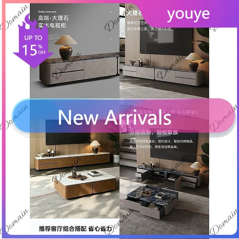 Luxury Natural Marble Custom Saddle Leather TV Cabinet Coffee Table Set Italian Minimalist Console For Living Room X80