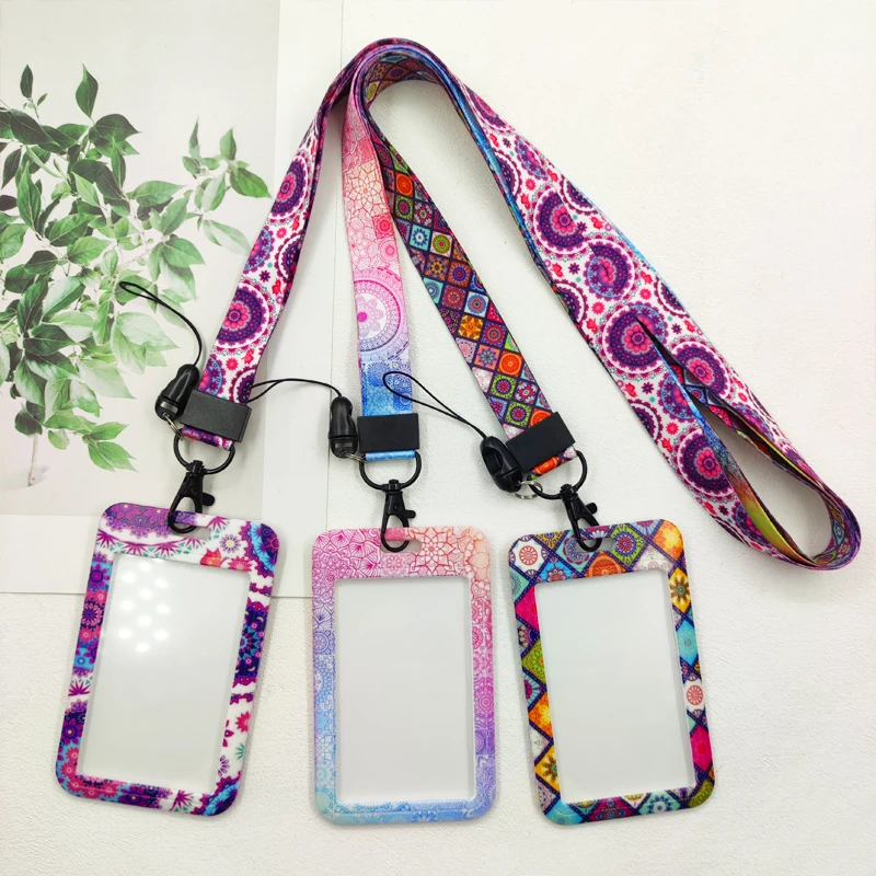 Mandala ID Badge Holder Cordón Datura Titulares de tarjetas de crédito Correa para el cuello Funda para tarjetas de puerta para niñas Llavero