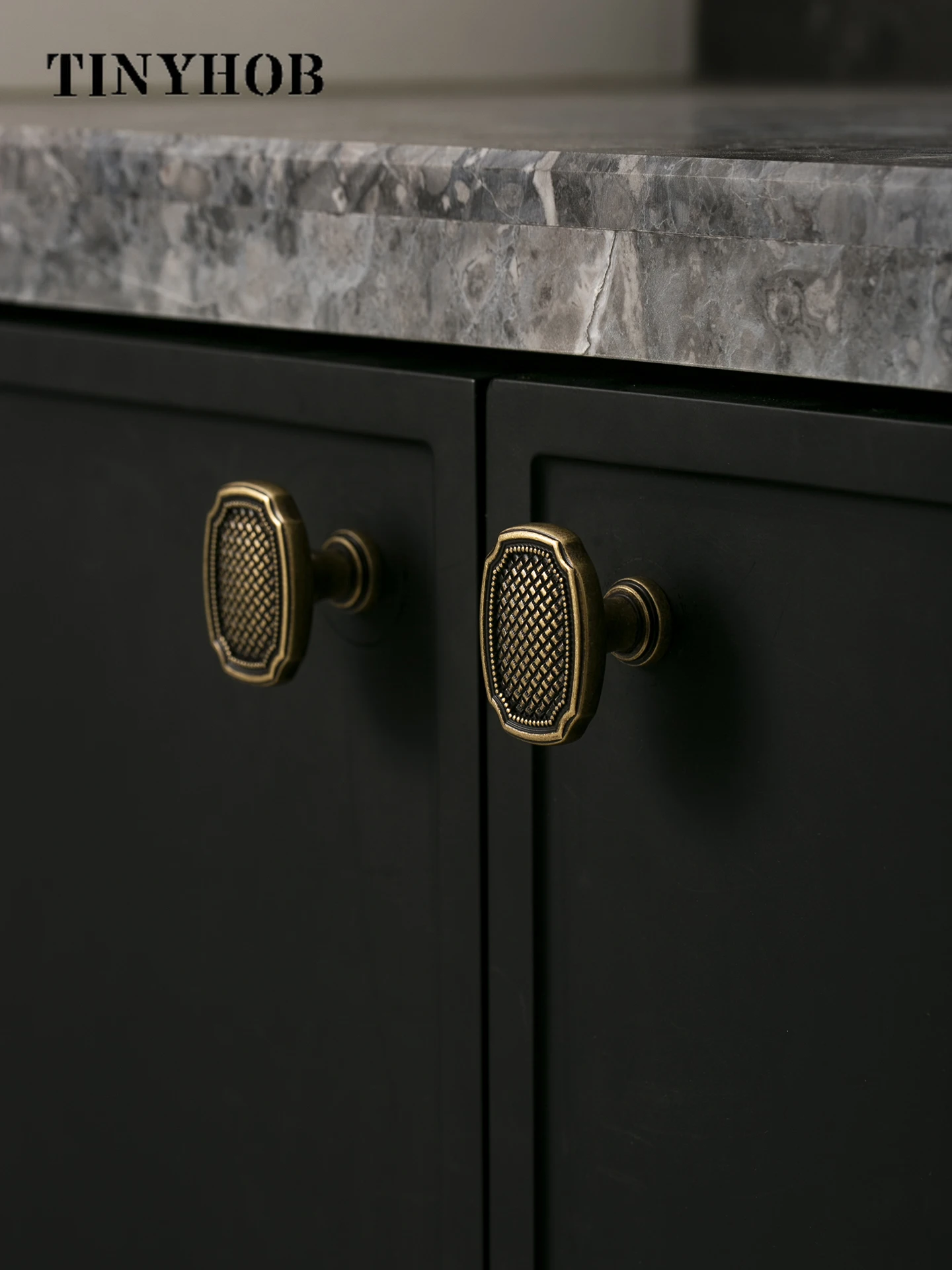 Single Hole Cabinet Handles, Vintage Woven Pattern Pulls in Dark Antique Brass - Hardware for Wardrobe & Drawer