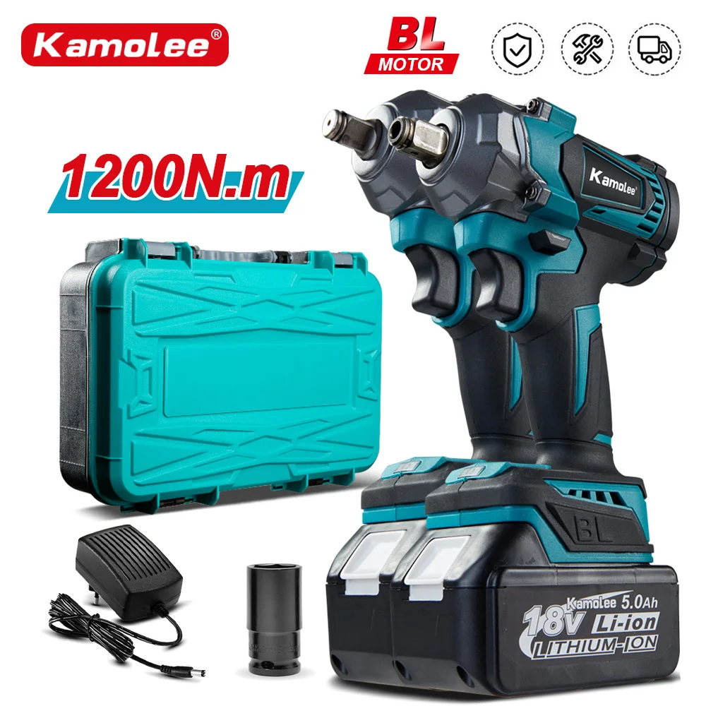 kamolee brushless chave de impacto eletrica 1200 nm torque em bateria de ions de litio makita 18v bateria 01