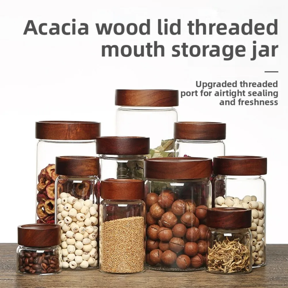 

Acacia Wood Lid High Borosilicate Glass Jar Transparent Airtight Container for Kitchen Storage Orange Peel Daily Use Organizer