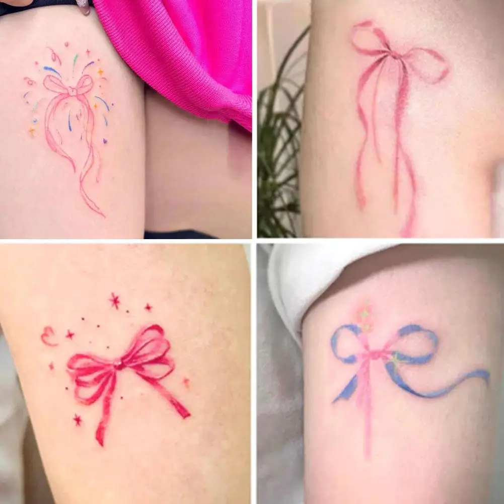 NEW High-end Pink Bowknot Temporary Tattoo Arm Art Lasting Fake Tattoo For Woman New Design Water Transfer Waterproof Fake A2T4