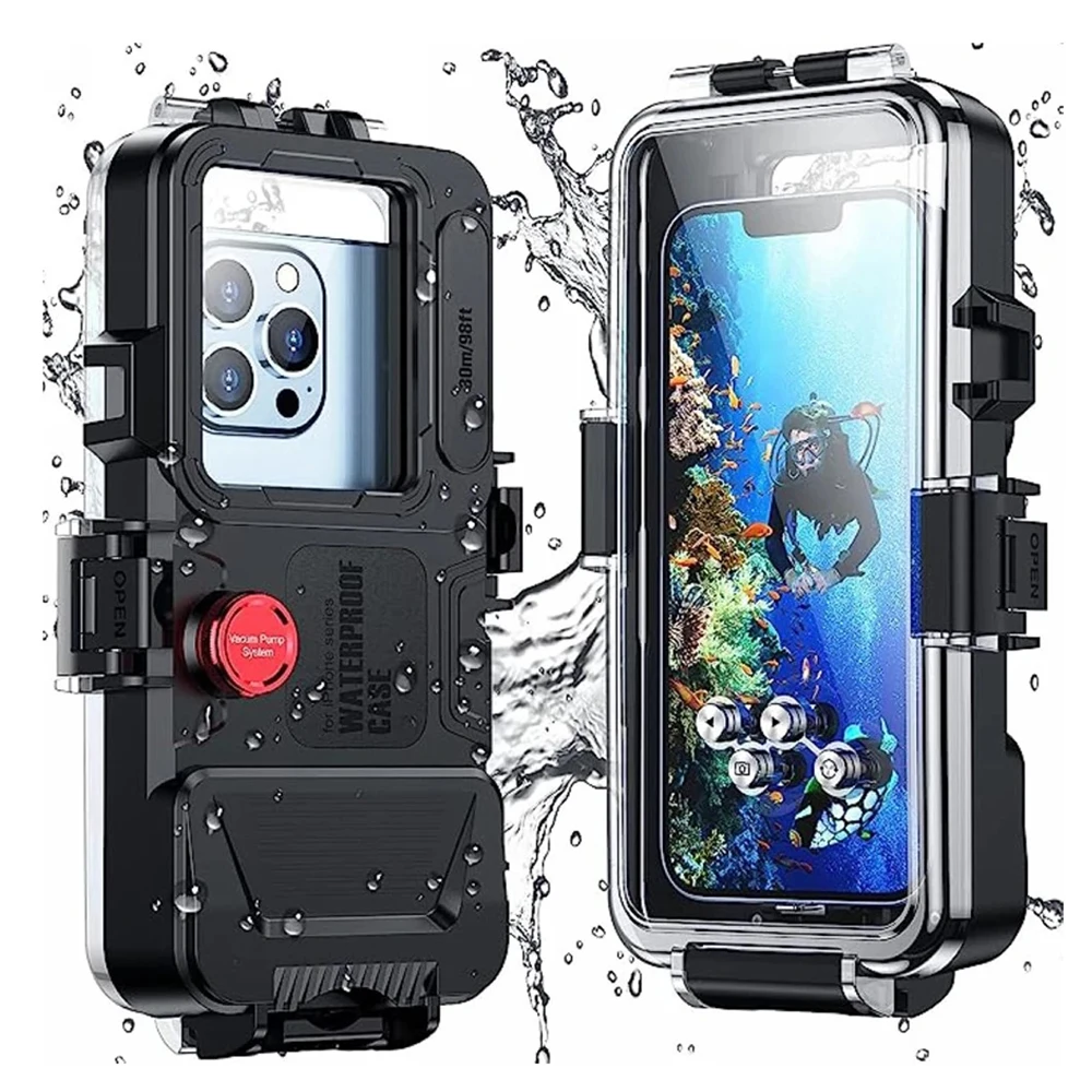 

Diving Snorkeling Underwater Case 98FT/30M [Operated Underwater] Photo Video,Waterproof Housing for iPhone 14/Pro Max/13/12/11