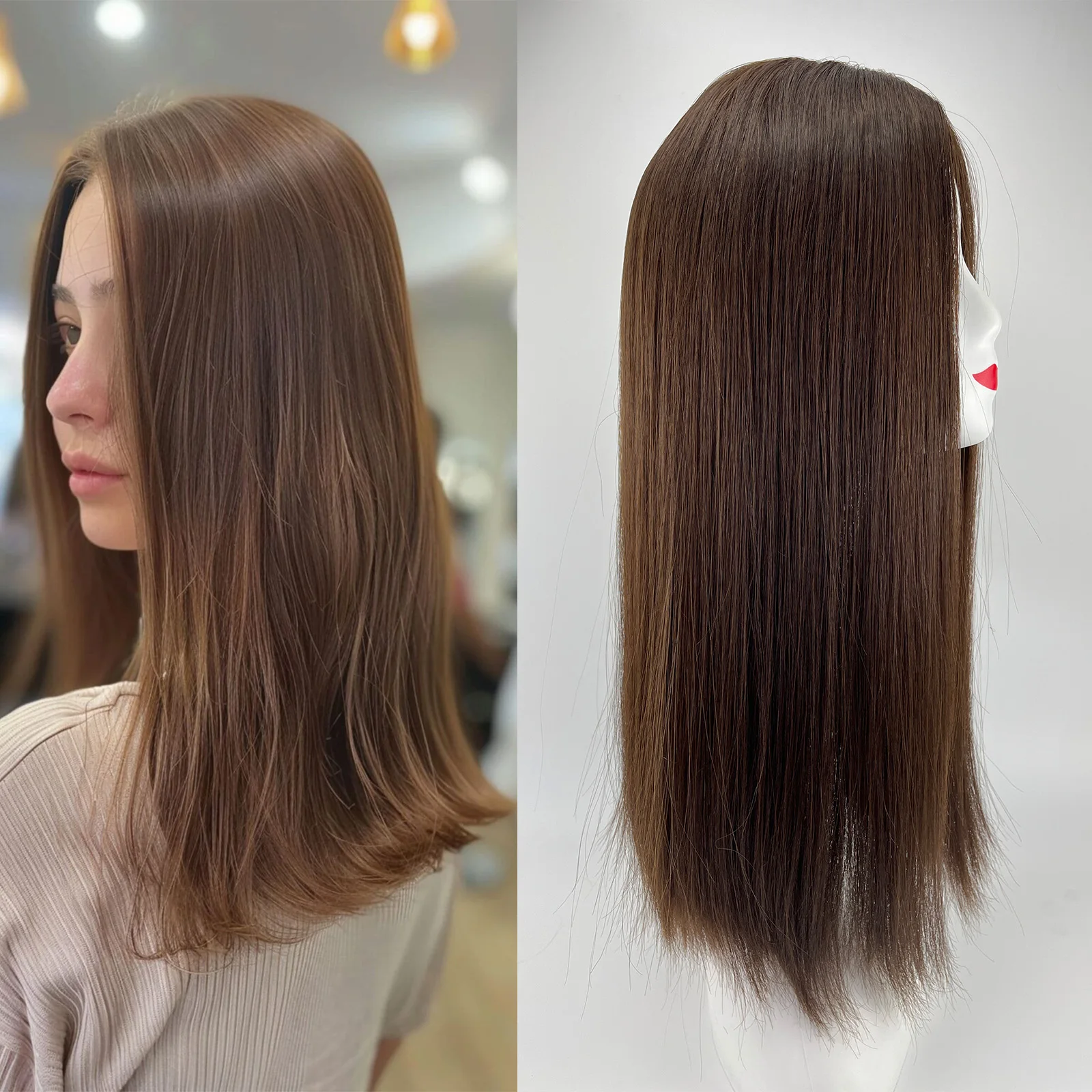 

Human Hair Topper Silk Base Real Virgin European Hair Jewish Natural Scalp Look Same Hair Length Kosher Topper for Women