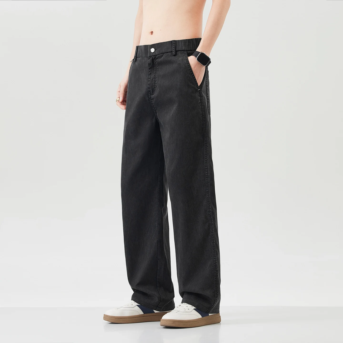 Luxury Men's Summer Lyocell Loose Straight Leg Pants Fashion Streetwear Wide Leg Breathable Thin Bottoms Casual Trousers Male