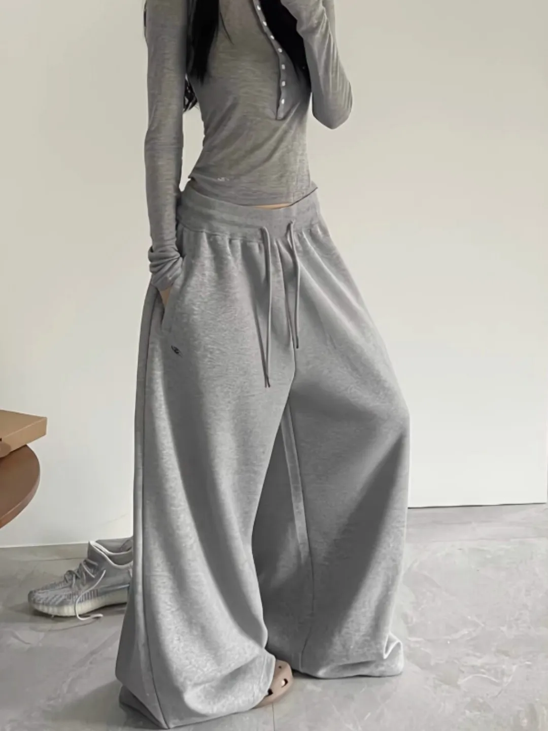 American Style Straight Leg Embroidered Drawstring Sweatpants for Men And Women Jazz Dance Loose Fit Versatile Slimming Wide ...