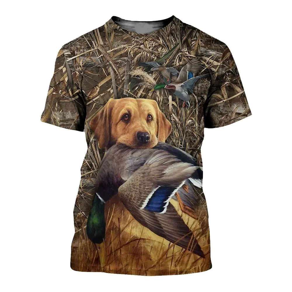 Men\'s Dog Hunting Wild Duck T-shirt, Hunting Camouflage Casual Wear, Summer Fashion, Harajuku Sportswear Novelty