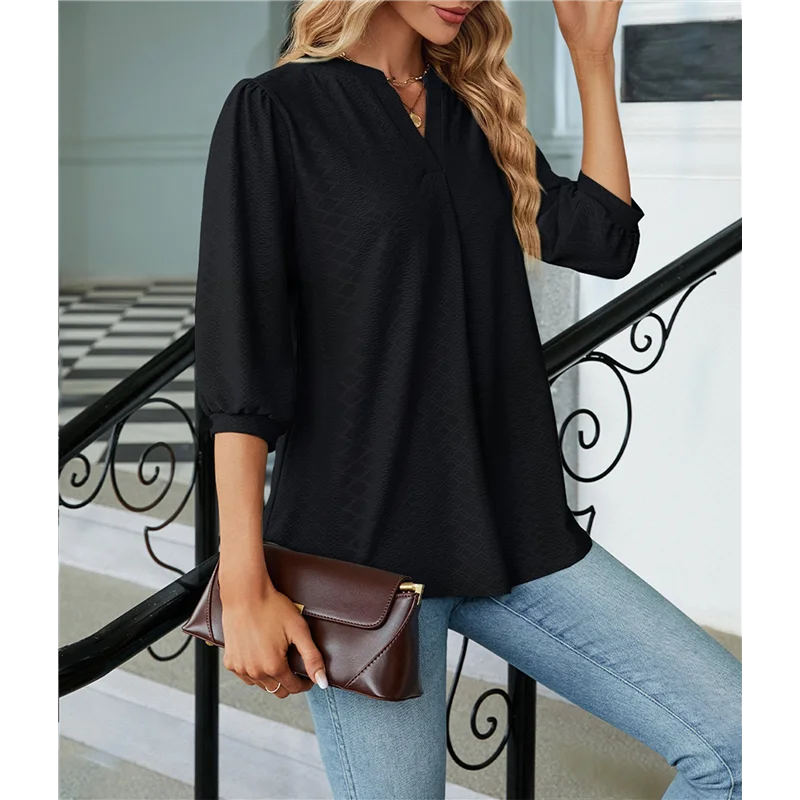 ABP-Blusas informales de negocios de verano para mujer, camisas de manga corta con cuello en V, lindas camisetas de encaje caladas