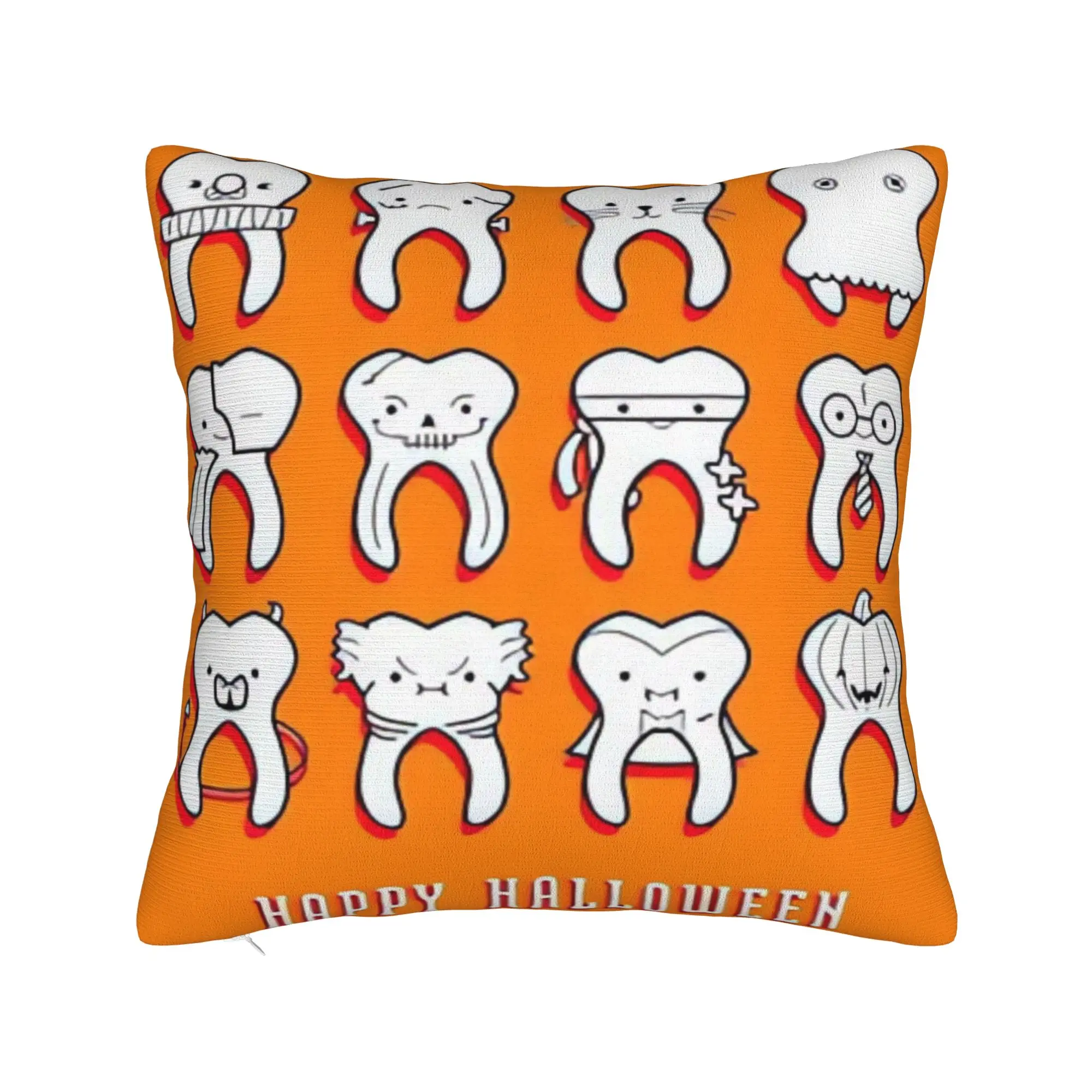 Cartoon spooky tooth Halloween Pillow Case  Cute Funny Pillow Cover Graphic Pillowcases For Couch Sofa Bedroom