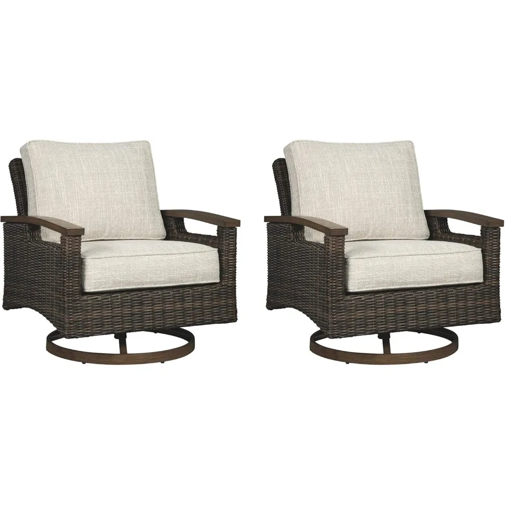 Paradise Trail Outdoor Swivel Upholstered Lounge Chair Set, 2 Count, Beige