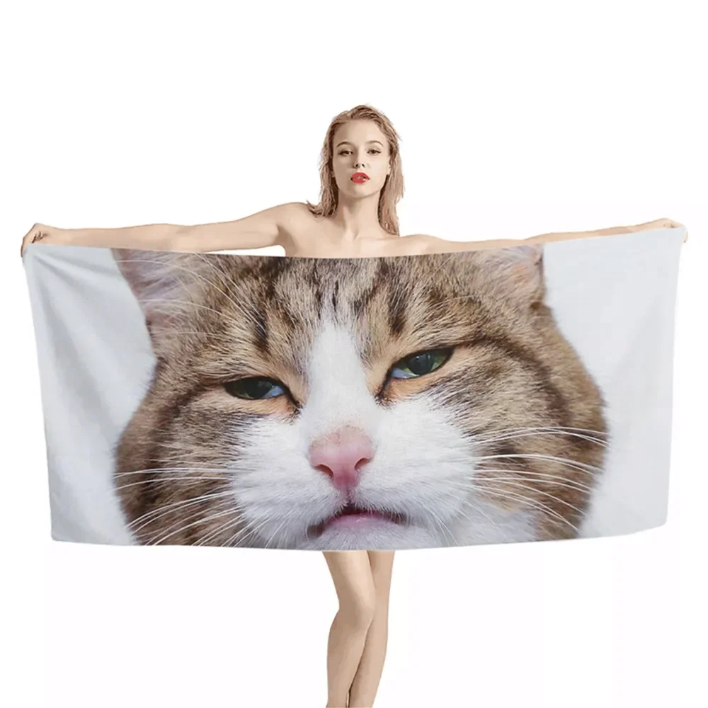 New Style Microfiber Beach Towel Cat Print Soft High Absorption and Quick-drying Sport Travel Camping Multi-function Women Men