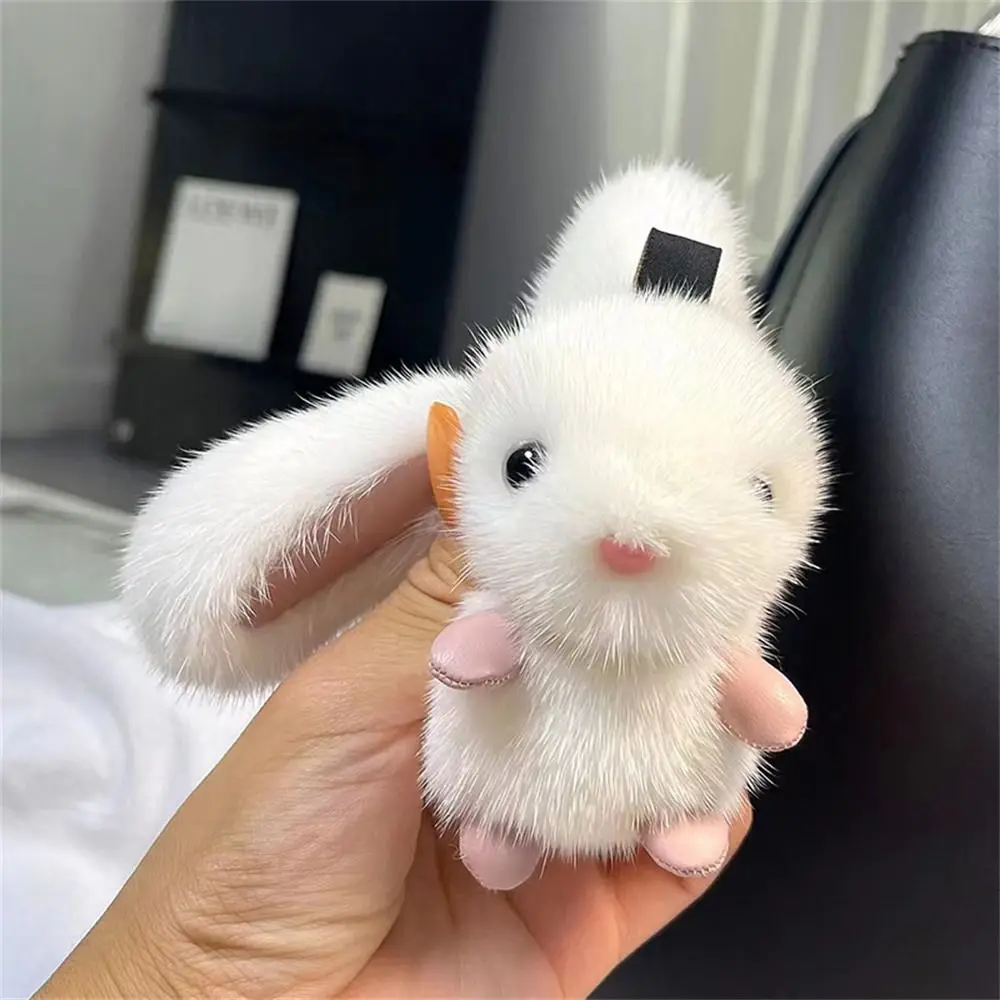 Furry Doll Rabbit Fur Keychain Bag Charm Pompom Bunny Stuffed Keyring Kawaii Car Trinket Plush Bunny Pendant Jewelry Gift