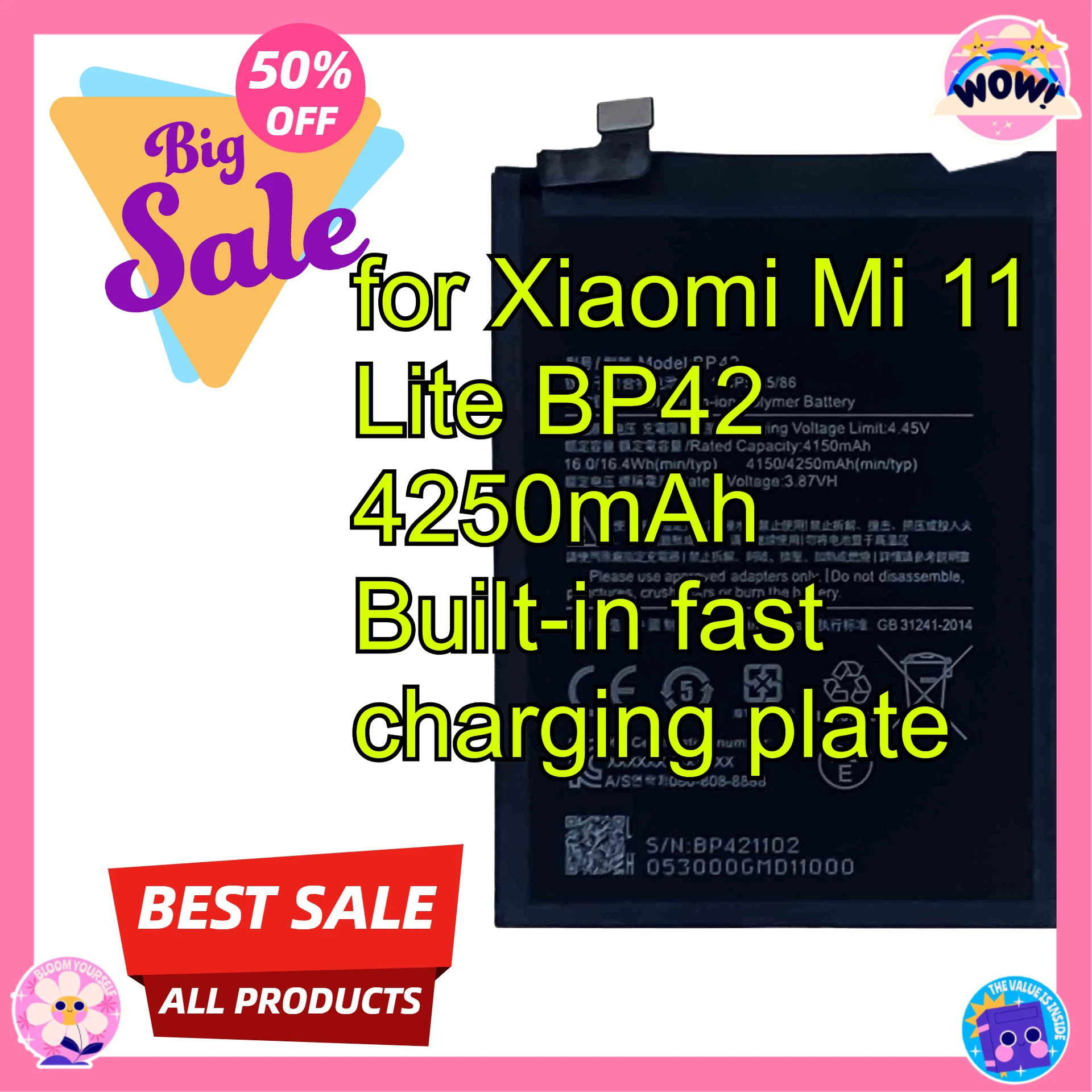 

High-Performance Mobile Phone Battery BP42 Battery for Xiaomi Mi 11 Lite BP42 4250mAh Built-in fast charging plate