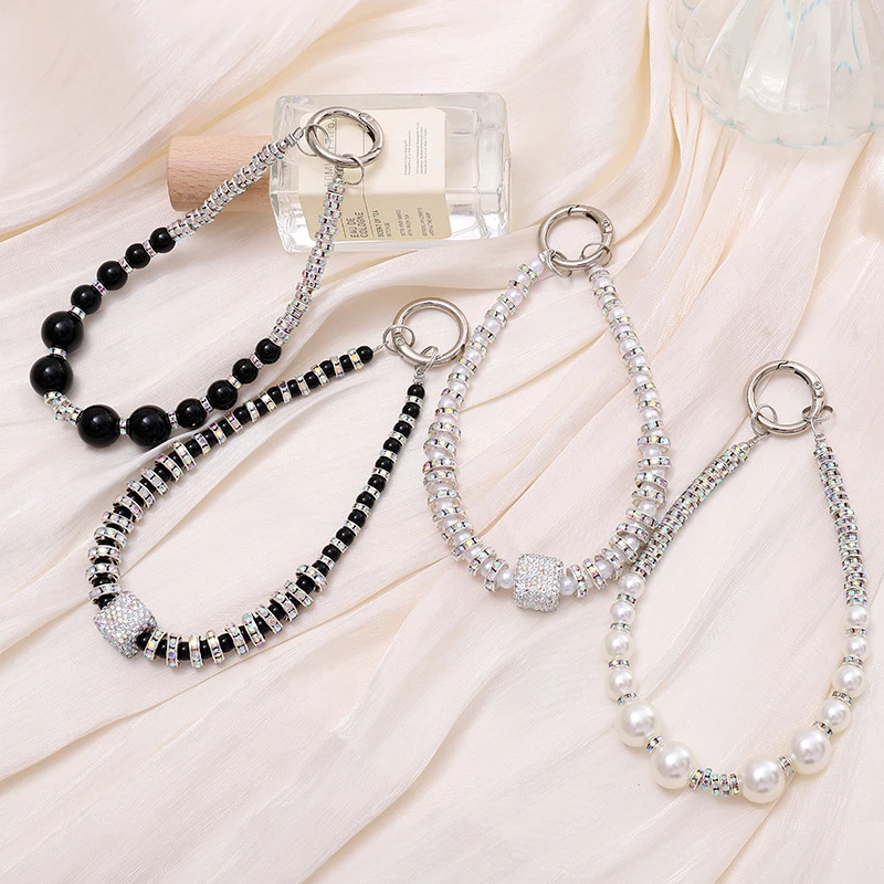 Imitation Pearls Rhinestone Beaded Mobile Phone Case Chain Anti-Lost Phone Lanyard Keychain Bag Chain Earphone Camera Chain