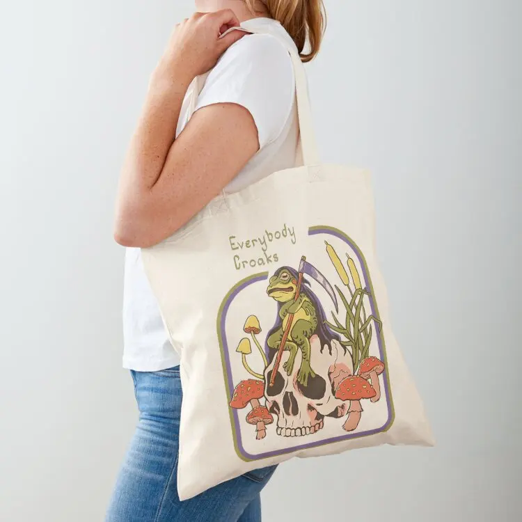 

Everybody Croaks Frog Skull Mushroom - Everybody croaks Tote Bag custom fabric bag Canvas shoulder bag Women bags