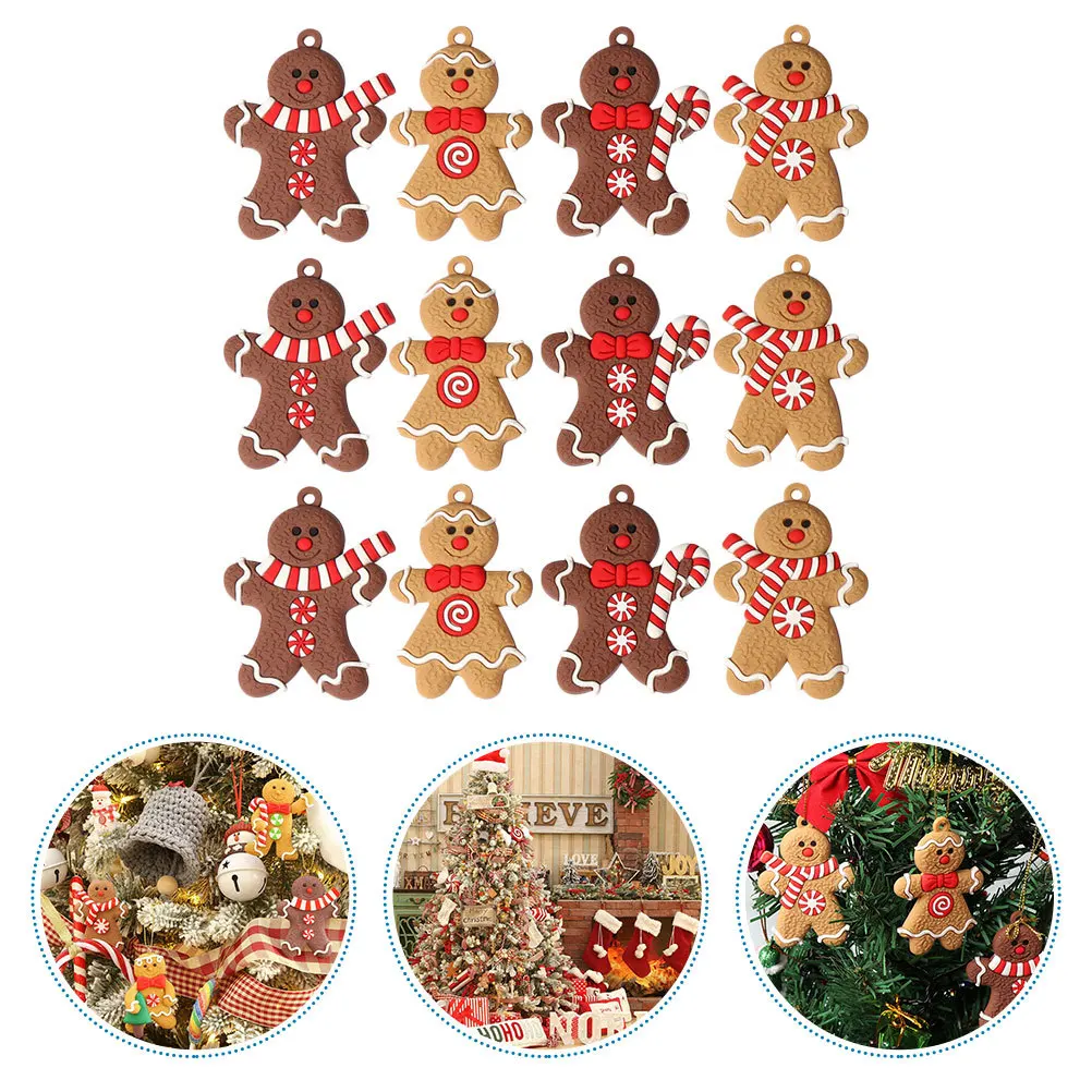 

12Pcs Christmas Gingerbread Man Ornaments Hanging Tree Decorations Xmas Pendants Holiday Home Decors Christmas Supplies