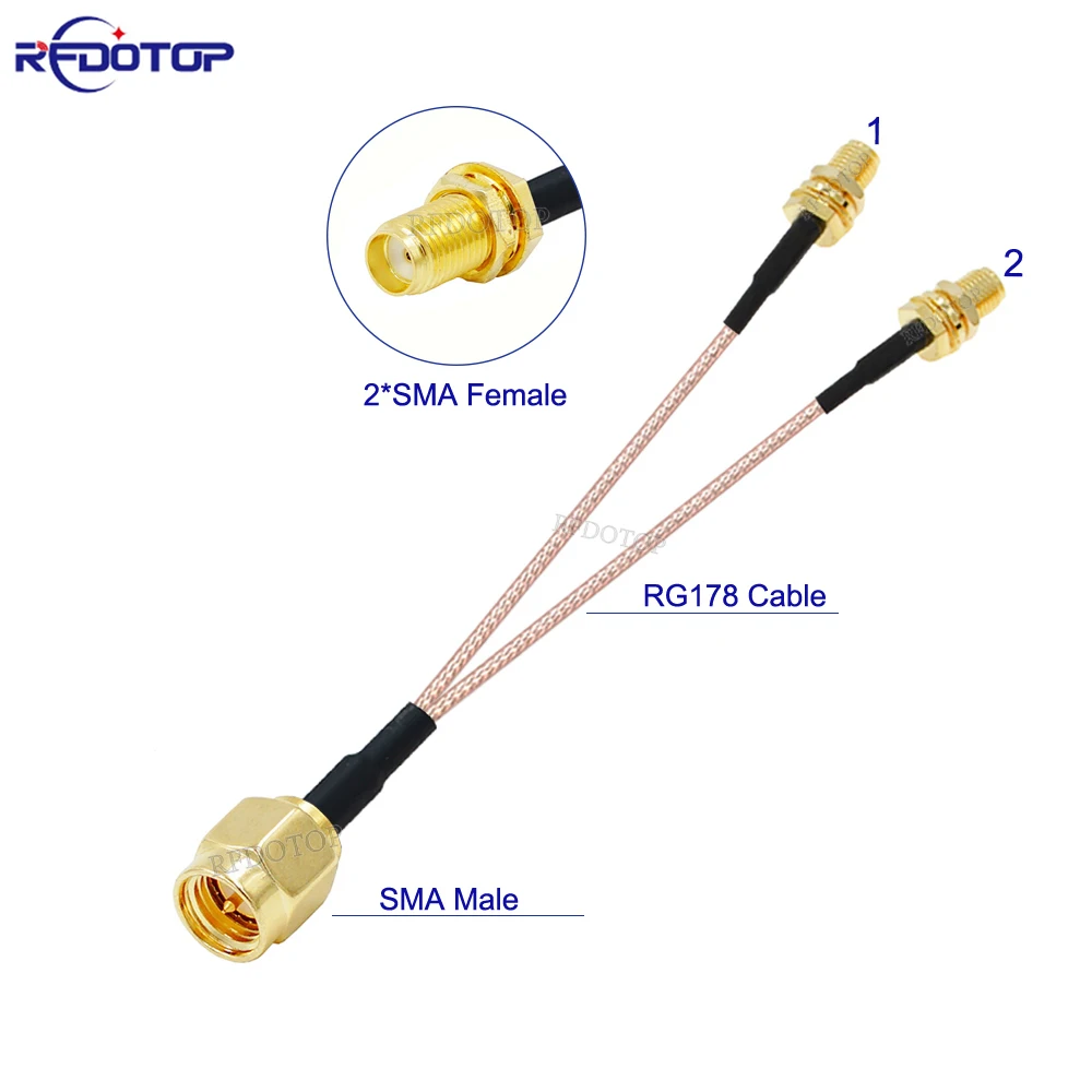 

RG-178 SMA Male to Dual RP-SMA/SMA Female Y Type Splitter Combiner WIFI Antenna Extension Cable RG178 RF Coax Pigtail Jumper