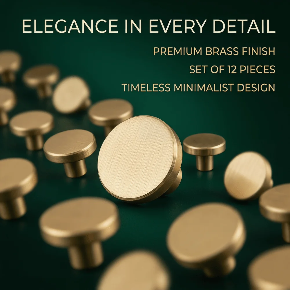 12PCS Golden Aluminum Alloy Drawer Knob – Minimalist Round Handle for Home, Suitable for Drawers, Cabinets, Closets, House