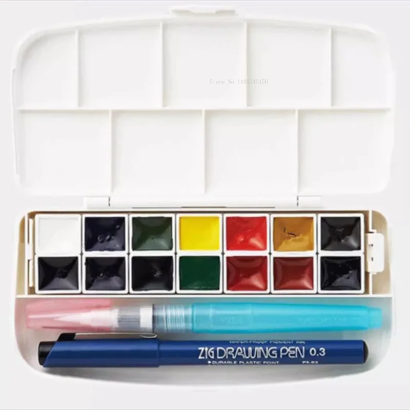 12/14 Color Japanese Transparent Solid Watercolor Paint Set Art Student Painting Tool Travel Palette Portable Art Supplies