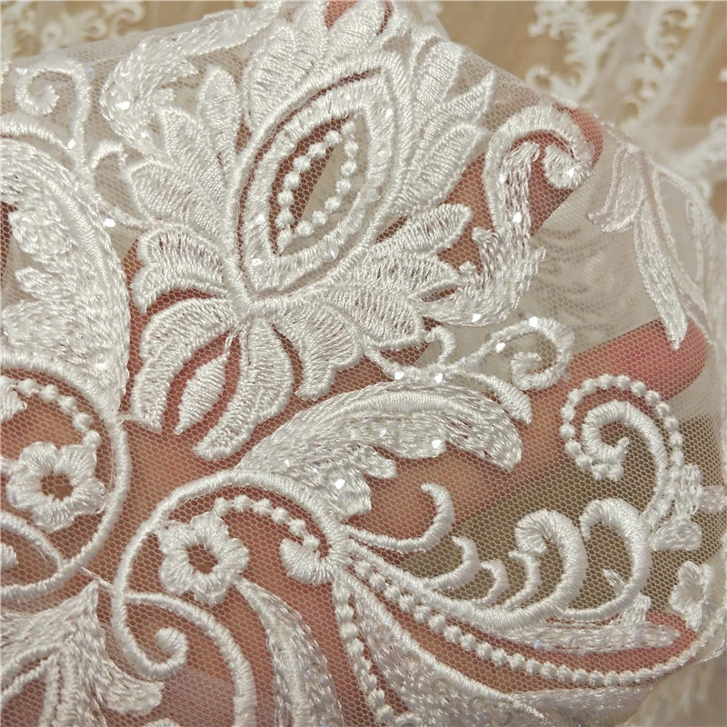 French Sequined Lace Fabric, Border Embroidery, Flower Wedding Dress, DIY Sewing Accessories, RS2482, New