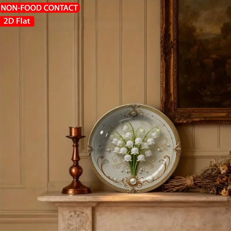 1pc Retro Ornate Lily White Ceramic Plate Non-Food Contact, Home Desk Ornaments, Living Room And Bedroom Decorations, Suitable