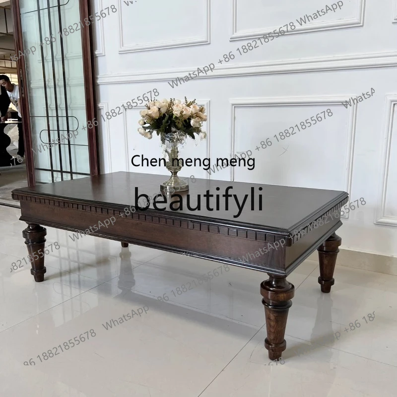 

Rectangle coffee table American country solid wood oak retro brown corner table H