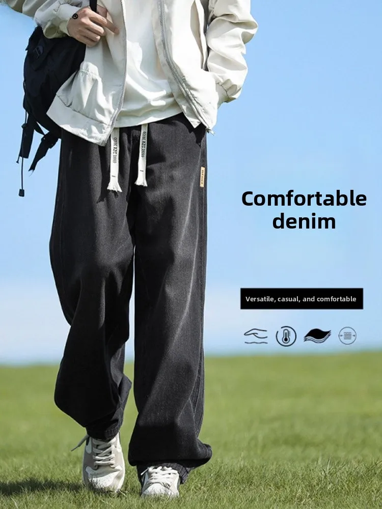 فضفاض مستقيم الساق الرجال الجينز خمر Waed الأمريكية Sle عادية بنطال ذو قصة أرجل واسعة Dstring الخريف الشتاء Faion الشباب الاتجاه