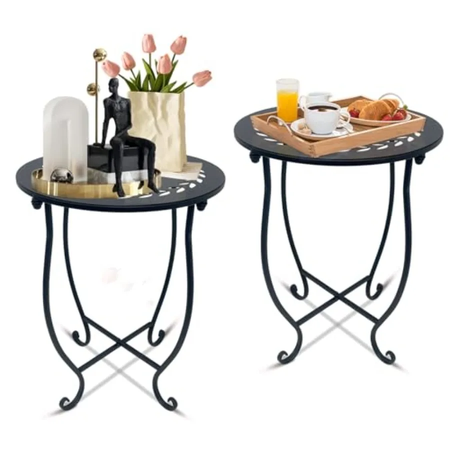 

Round Side Table Metal Patio Side Tables End Tables Weather Resistant Round Coffee Table Bedside Table Nightstand for Home Gard