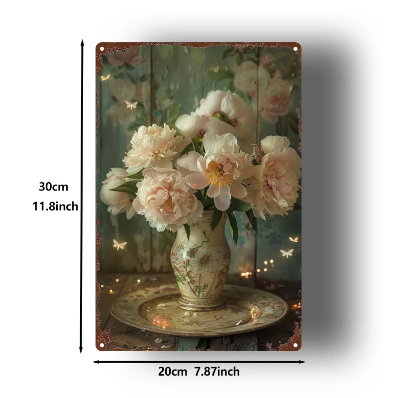 2D Flat, 2D Flat Plane, 1pc Pack, Metal Sign, Vintage Pattern Tin Vase Decoration, Suitable for Home, Garden, Cottage, and Bathr