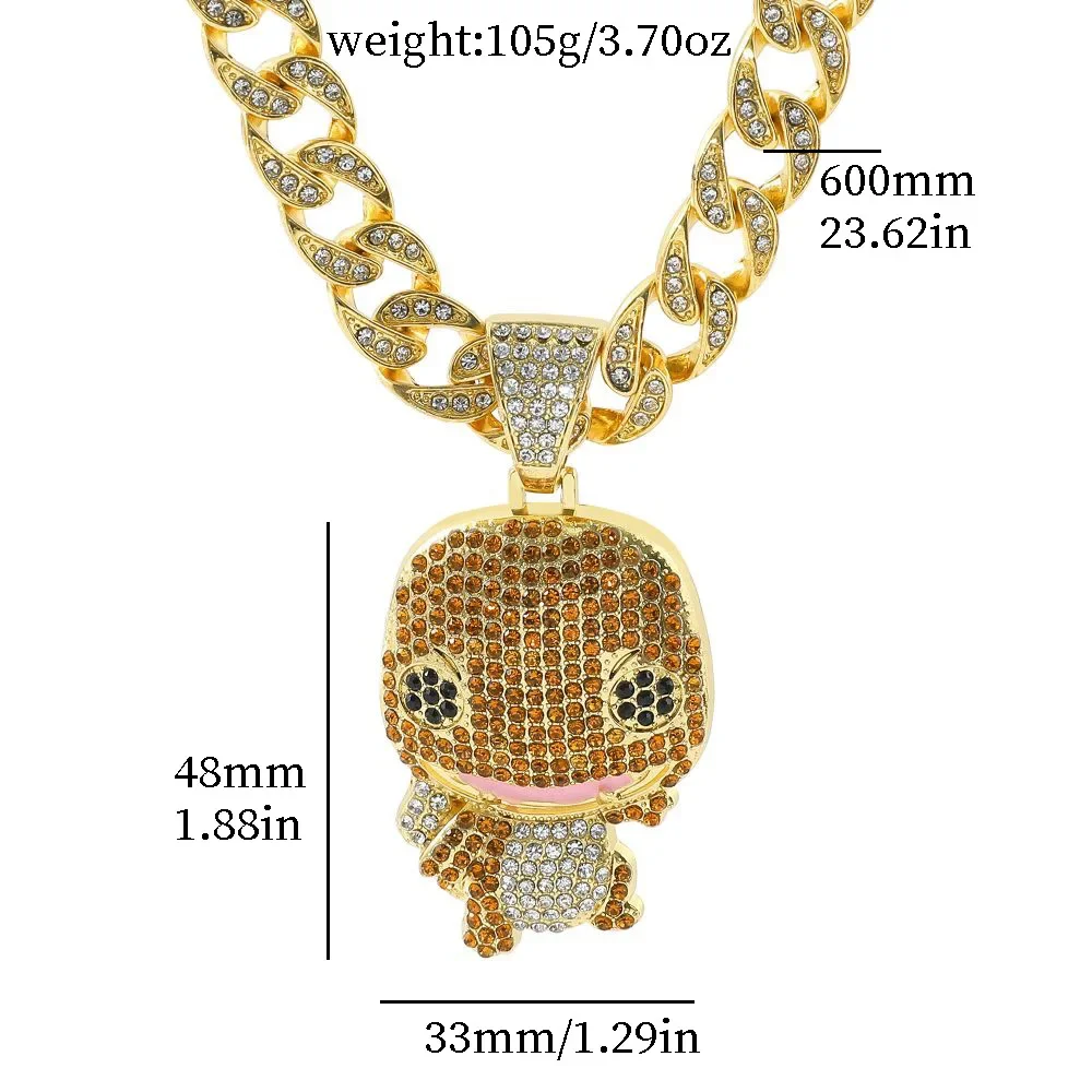 أنيمي Bulbasaur Charmander الماس قلادة قلادة كوبا قلادة موضة الهيب هوب مجوهرات هدية عيد الأطفال