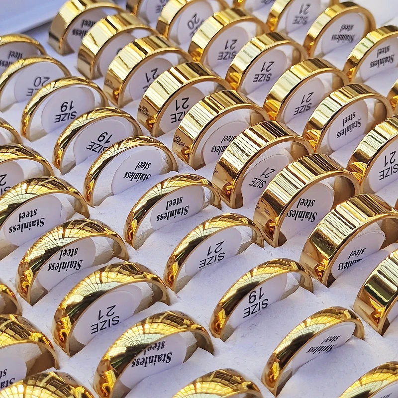 30/50pcs/Lot Wholesale Men and Women Stainless Steel Golden Ring Width 4/6/8MM Wedding Jewelry