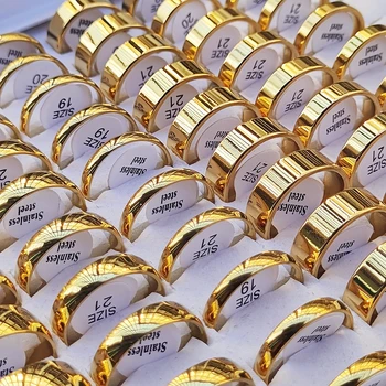 30/50개/몫 도매 남성과 여성 스테인레스 스틸 황금 반지 폭 4/6/8MM 웨딩 쥬얼리